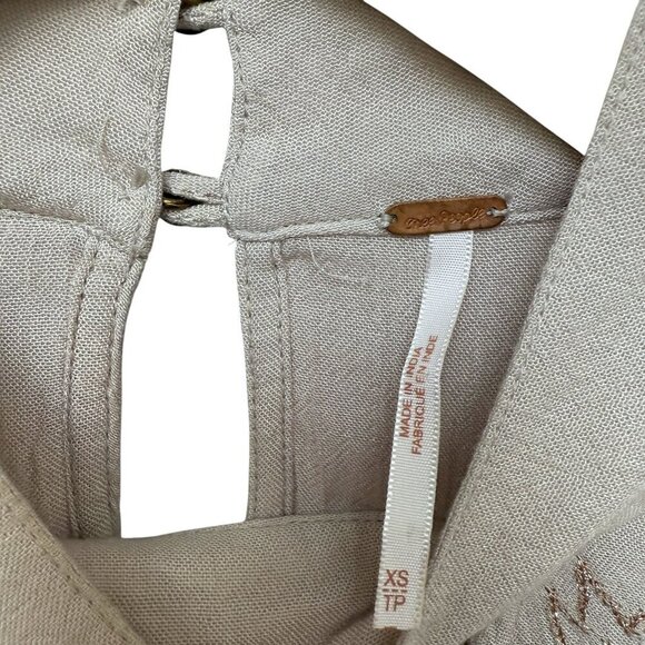 FREE PEOPLE Flowy Blouse XS Oversized Rayon Long Sleeve Boho Top Beaded Beige - Picture 7 of 14